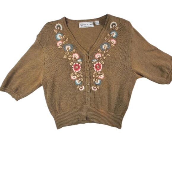 Evan Picone Vintage Cropped Embroidered Sweater Large - Picture 17 of 17